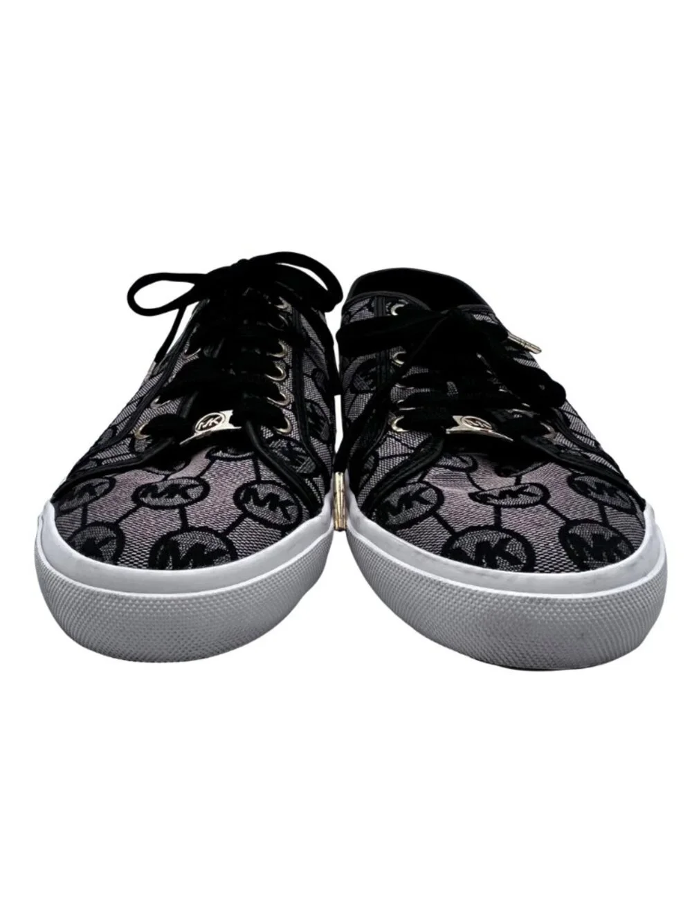 Michael Kors MK Boerum Lace-Up Sneakers Womens Size 10M Black Monogram Jacquard - Picture 4 of 15